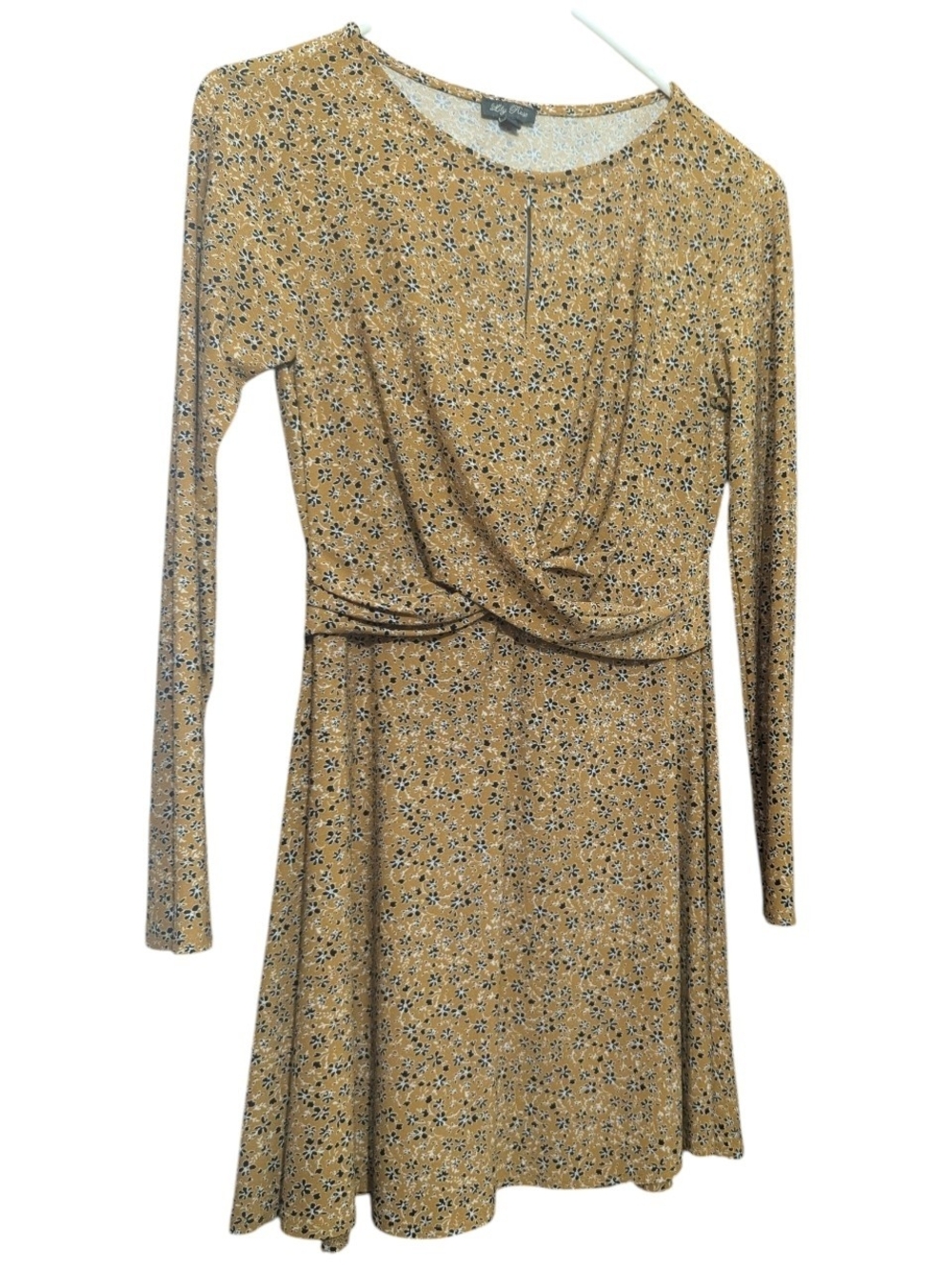 Lily Rose Mini Dress sz Small Floral Yellow Twist-Front Skater Dress W-578
